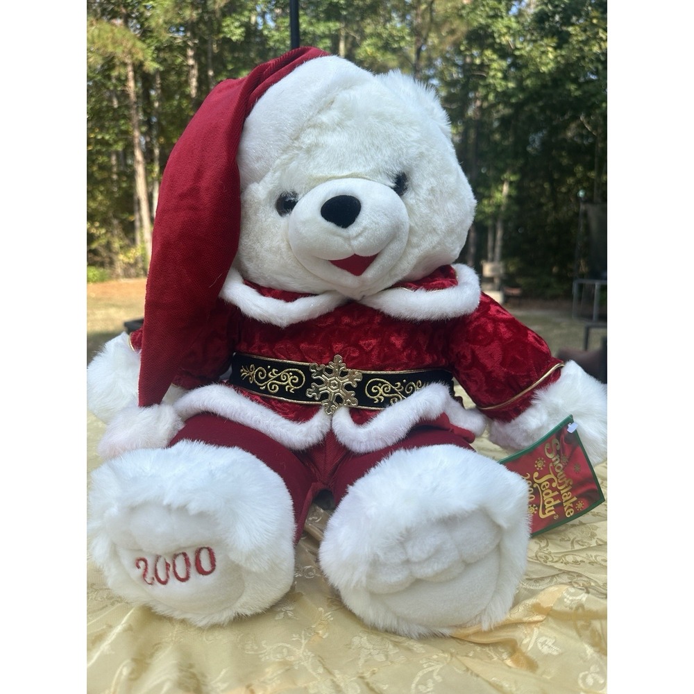 DanDee Snowflake White Red Teddy Bear 2000 Christmas Plush Vtg Velvet Santa Hat